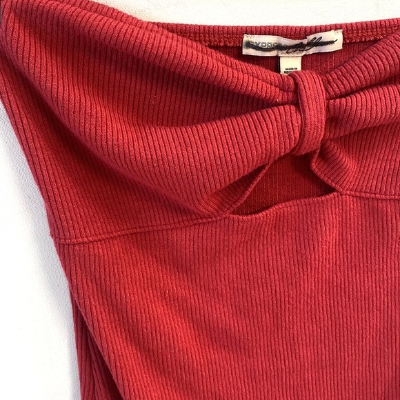 Express Red Ribbed Bow Bodysuit - Picture 2 of 6